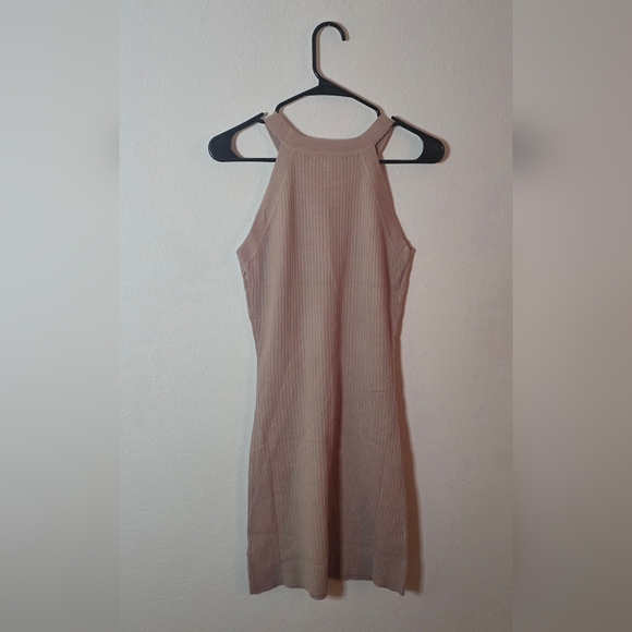 She + Sky Ribbed Knit Halter Mini Ribbed Bodycon Dress Taupe New Size Large - Picture 2 of 4